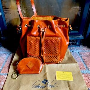NEW! Patricia Nash Sabina Tote Bucket Bag Purse Drawstring Brown Leather Wallet